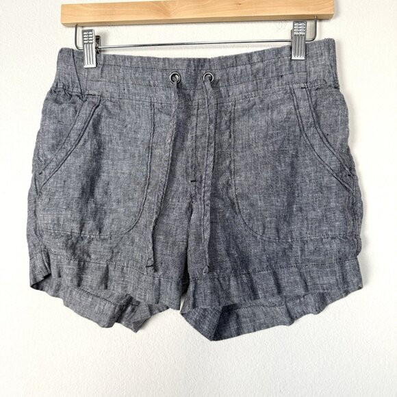 Athleta 100% Linen Shorts Womens Size 2 Lightweight Drawstring Casual Beach Gray - Picture 1 of 7